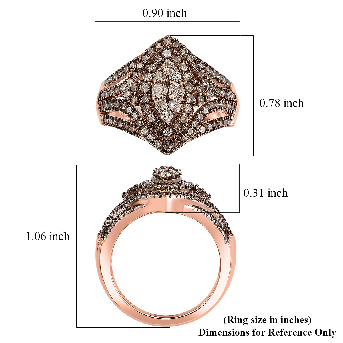 D'Joy Champagne Diamond 1.00 ctw Halo Ring in 18K Vermeil Rose Gold Over Sterling Silver (Size 6.0)  image number 5