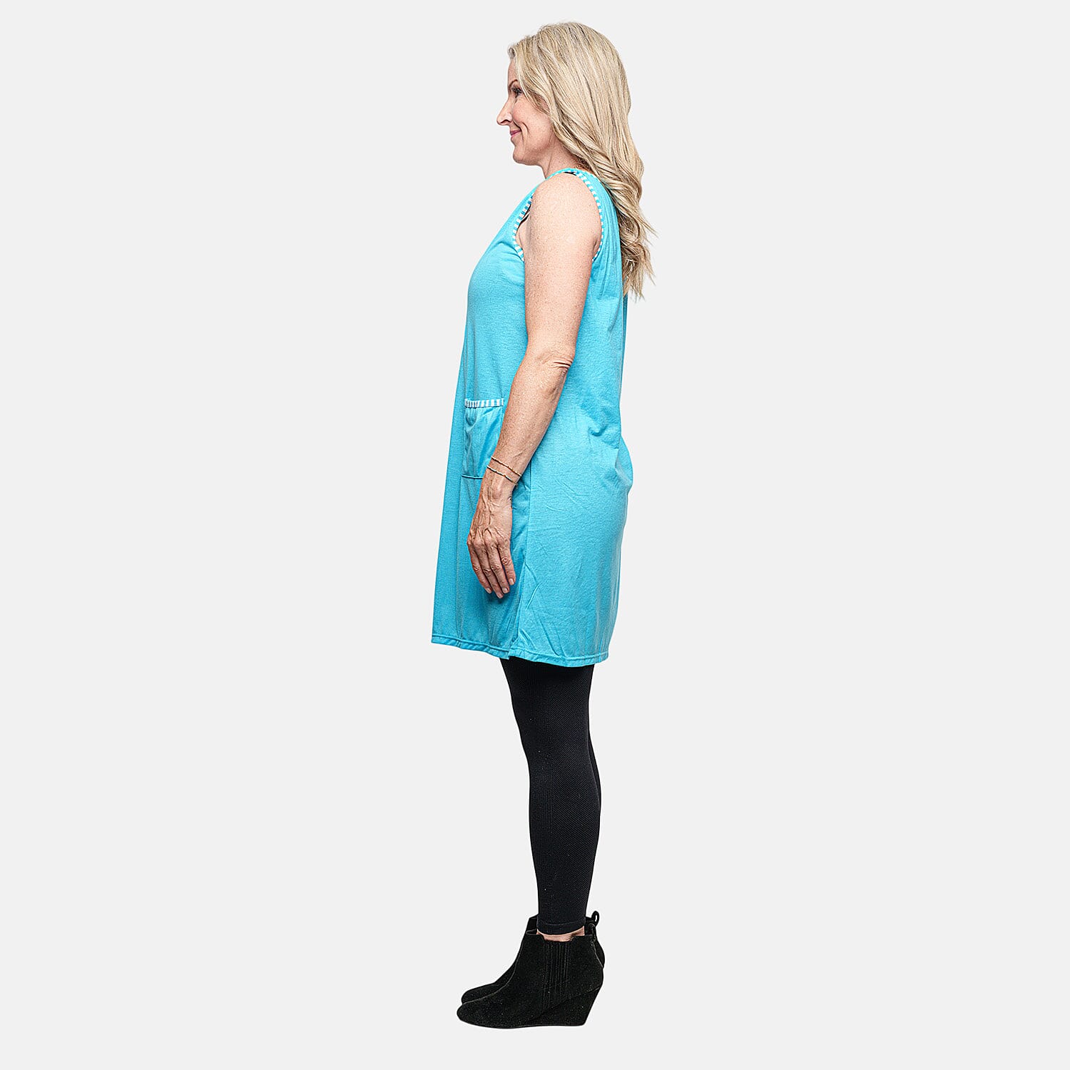 Lati Sleeveless Solid Aqua Sundress with Pockets M
