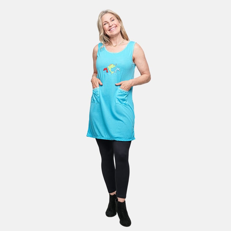 Lati Sleeveless Solid Aqua Sundress with Pockets XL