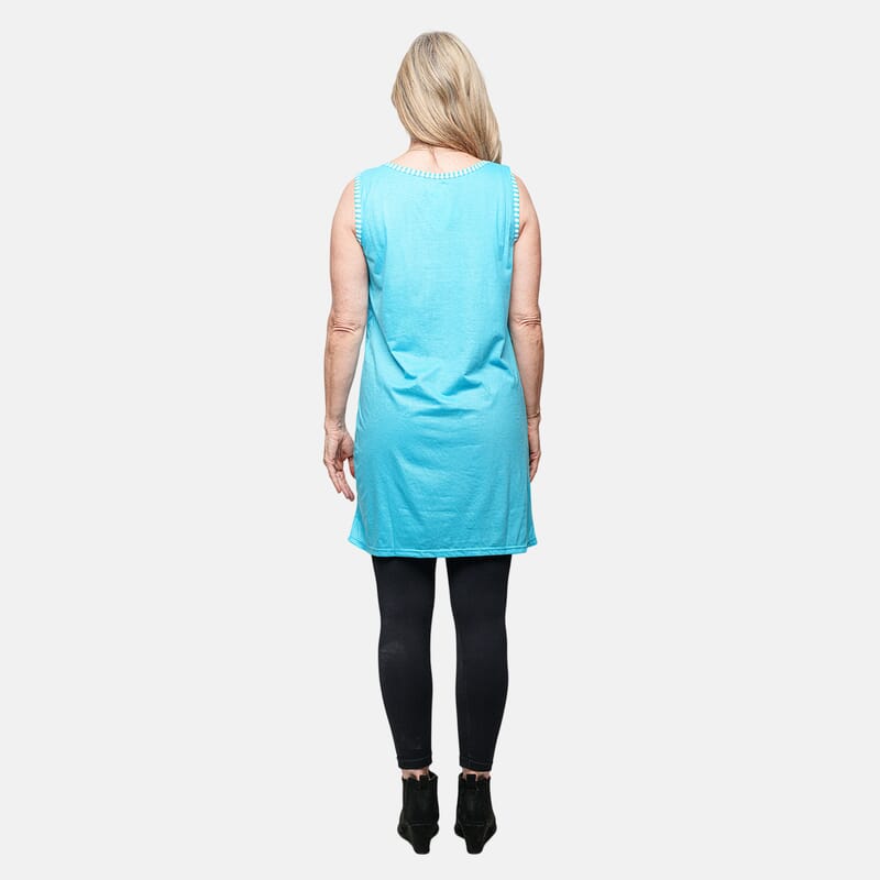 Lati Sleeveless Solid Aqua Sundress with Pockets XL