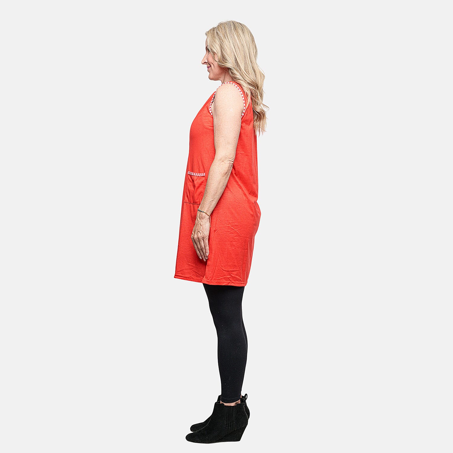 Lati Sleeveless Solid Red Sundress with Pockets L