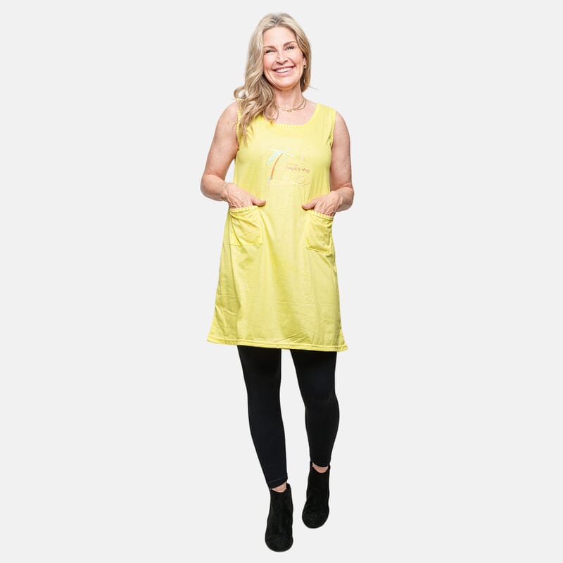 Lati Sleeveless Solid Yellow Sundress with Pockets XL