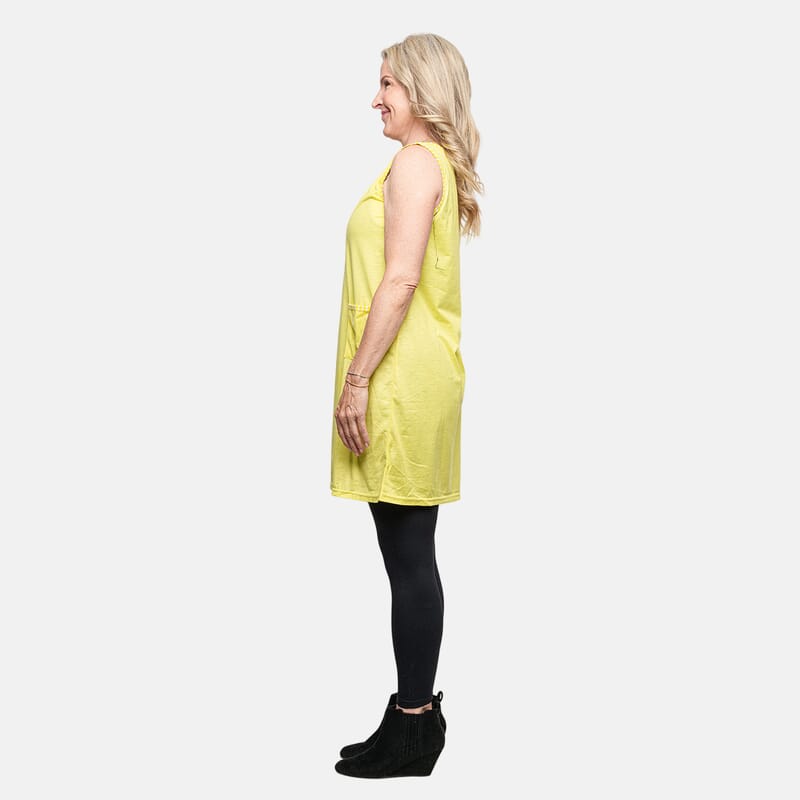 Lati Sleeveless Solid Yellow Sundress with Pockets XL