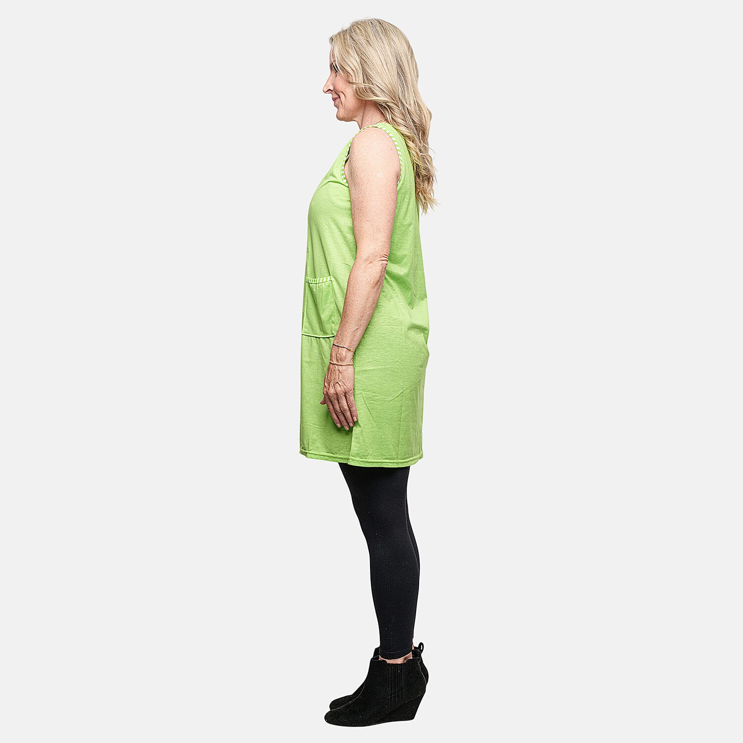Lati Sleeveless Solid Green Sundress with Pockets L