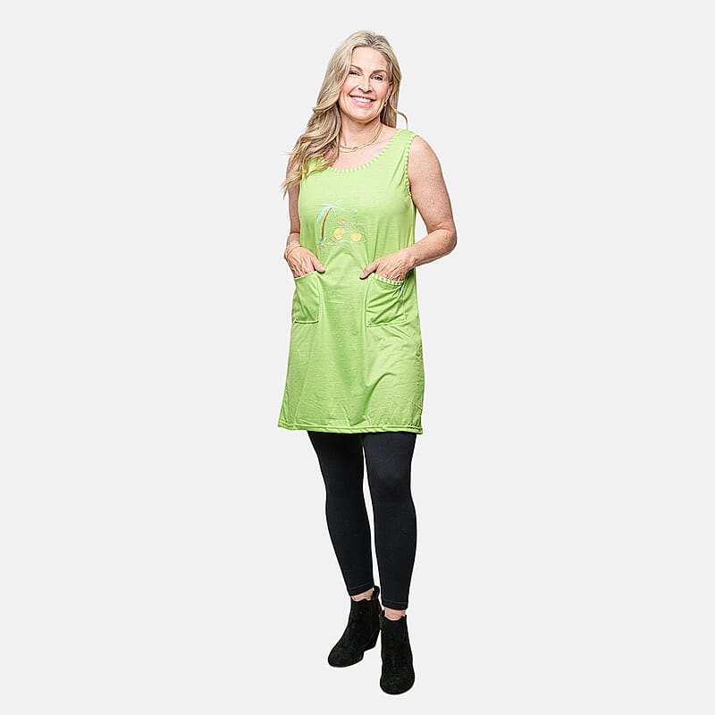 Lati Sleeveless Solid Green Sundress with Pockets XL