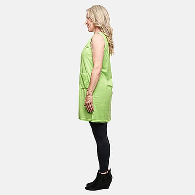 Lati Sleeveless Solid Green Sundress with Pockets XL