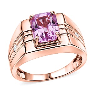 AAAA Martha Rocha Kunzite and Luxuriant Lab Grown Diamond G-H SI 4.20 ctw Men's Ring in 18K Vermeil Rose Gold Over Sterling Silver (Size 10.0)