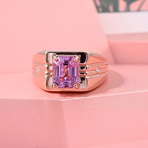 AAAA Martha Rocha Kunzite and Luxuriant Lab Grown Diamond G-H SI 4.20 ctw Men's Ring in 18K Vermeil Rose Gold Over Sterling Silver (Size 10.0)