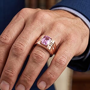 AAAA Martha Rocha Kunzite and Luxuriant Lab Grown Diamond G-H SI 4.20 ctw Men's Ring in 18K Vermeil Rose Gold Over Sterling Silver (Size 10.0)