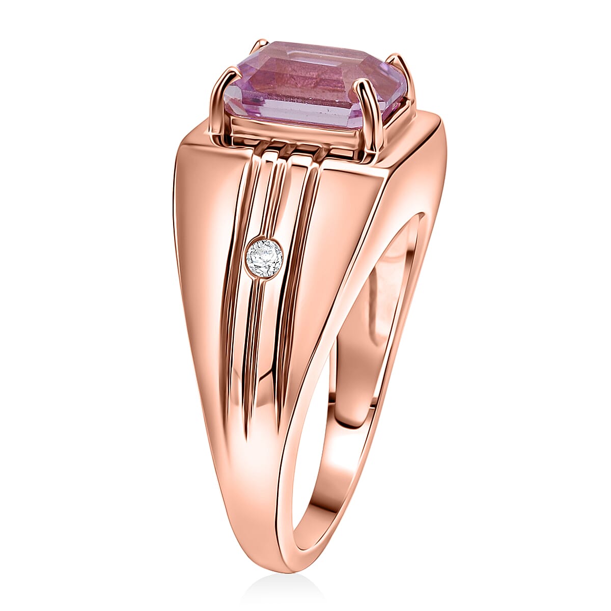 AAAA Martha Rocha Kunzite and Luxuriant Lab Grown Diamond G-H SI 4.20 ctw Men's Ring in 18K Vermeil Rose Gold Over Sterling Silver (Size 10.0) image number 3