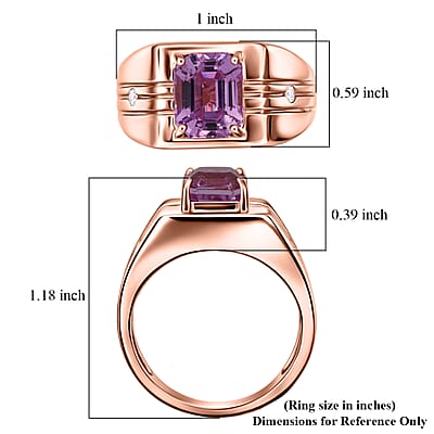 AAAA Martha Rocha Kunzite and Luxuriant Lab Grown Diamond G-H SI 4.20 ctw Men's Ring in 18K Vermeil Rose Gold Over Sterling Silver (Size 10.0)