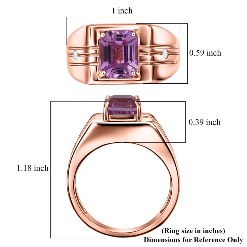 AAAA Martha Rocha Kunzite and Luxuriant Lab Grown Diamond G-H SI 4.20 ctw Men's Ring in 18K Vermeil Rose Gold Over Sterling Silver (Size 10.0)