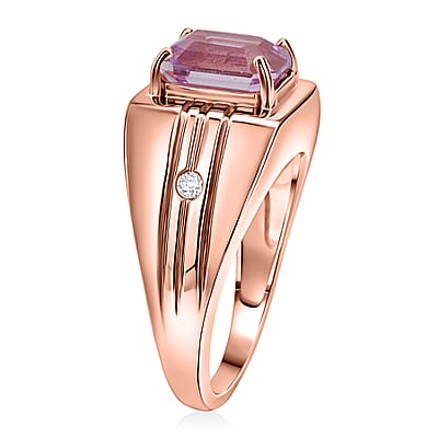 AAAA Martha Rocha Kunzite and Luxuriant Lab Grown Diamond G-H SI 4.20 ctw Men's Ring in 18K Vermeil Rose Gold Over Sterling Silver (Size 11.0)