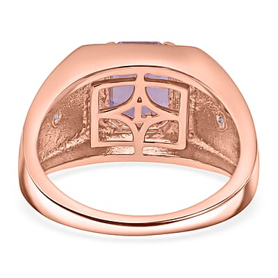 AAAA Martha Rocha Kunzite and Luxuriant Lab Grown Diamond G-H SI 4.20 ctw Men's Ring in 18K Vermeil Rose Gold Over Sterling Silver (Size 11.0)