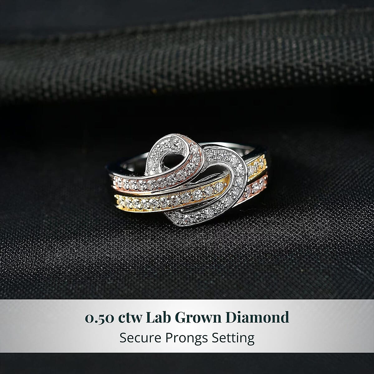 Luxuriant Lab Grown Diamond G-H SI 0.50 ctw Ring in 18K Vermeil YRG and Rhodium Over Sterling Silver (Size 11.0) (Del. In 10-12 Days) image number 4