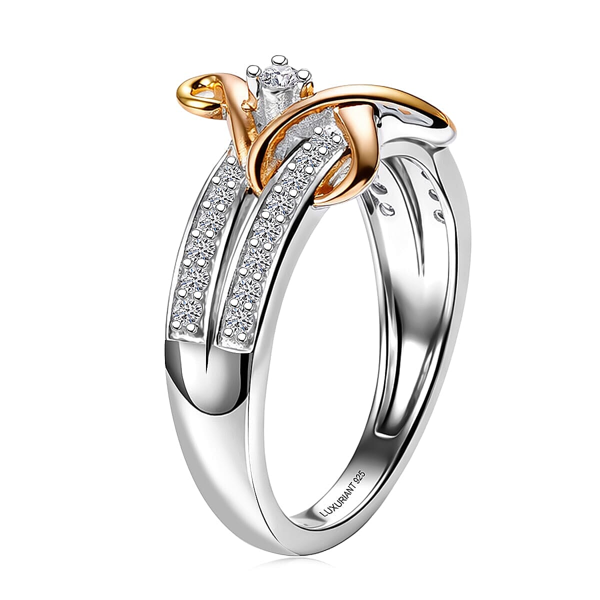 Luxuriant Lab Grown Diamond G-H SI 0.33 ctw Ring in 18K Vermeil YRG and Rhodium Over Sterling Silver (Size 12.5) (Del. In 10-12 Days) image number 3