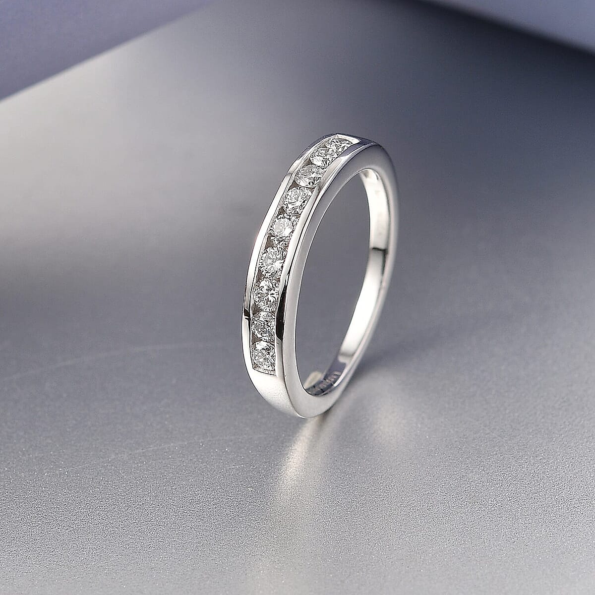 Luxuriant Lab Grown Diamond G-H SI 0.50 ctw Band Ring in Rhodium Over Sterling Silver (Size 12.0) (Del. In 10-12 Days) image number 1