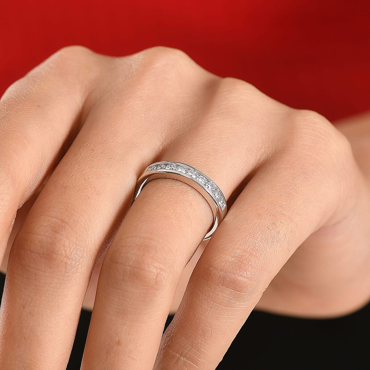 Luxuriant Lab Grown Diamond G-H SI 0.50 ctw Band Ring in Rhodium Over Sterling Silver (Size 12.0) (Del. In 10-12 Days) image number 2