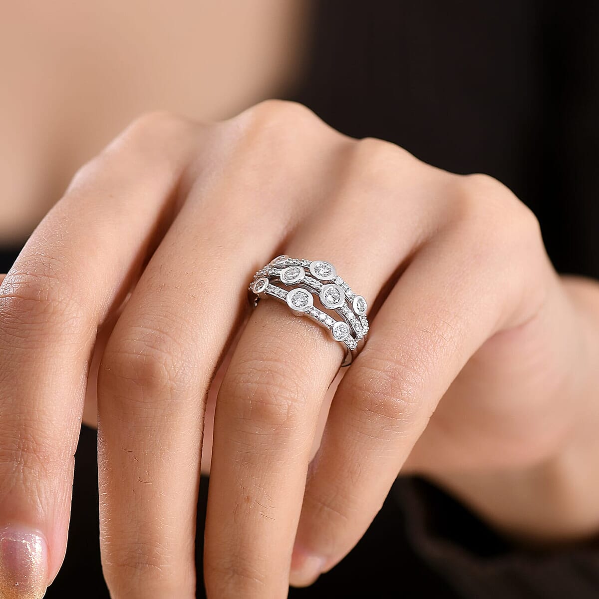 Luxuriant Lab Grown Diamond (G-H, SI) Ring in Rhodium Over Sterling Silver (Size 10.0) 1.10 ctw image number 2