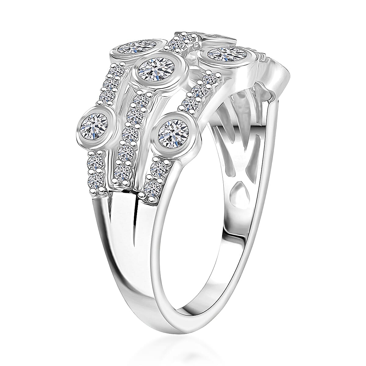 Luxuriant Lab Grown Diamond (G-H, SI) Ring in Rhodium Over Sterling Silver (Size 10.0) 1.10 ctw image number 3