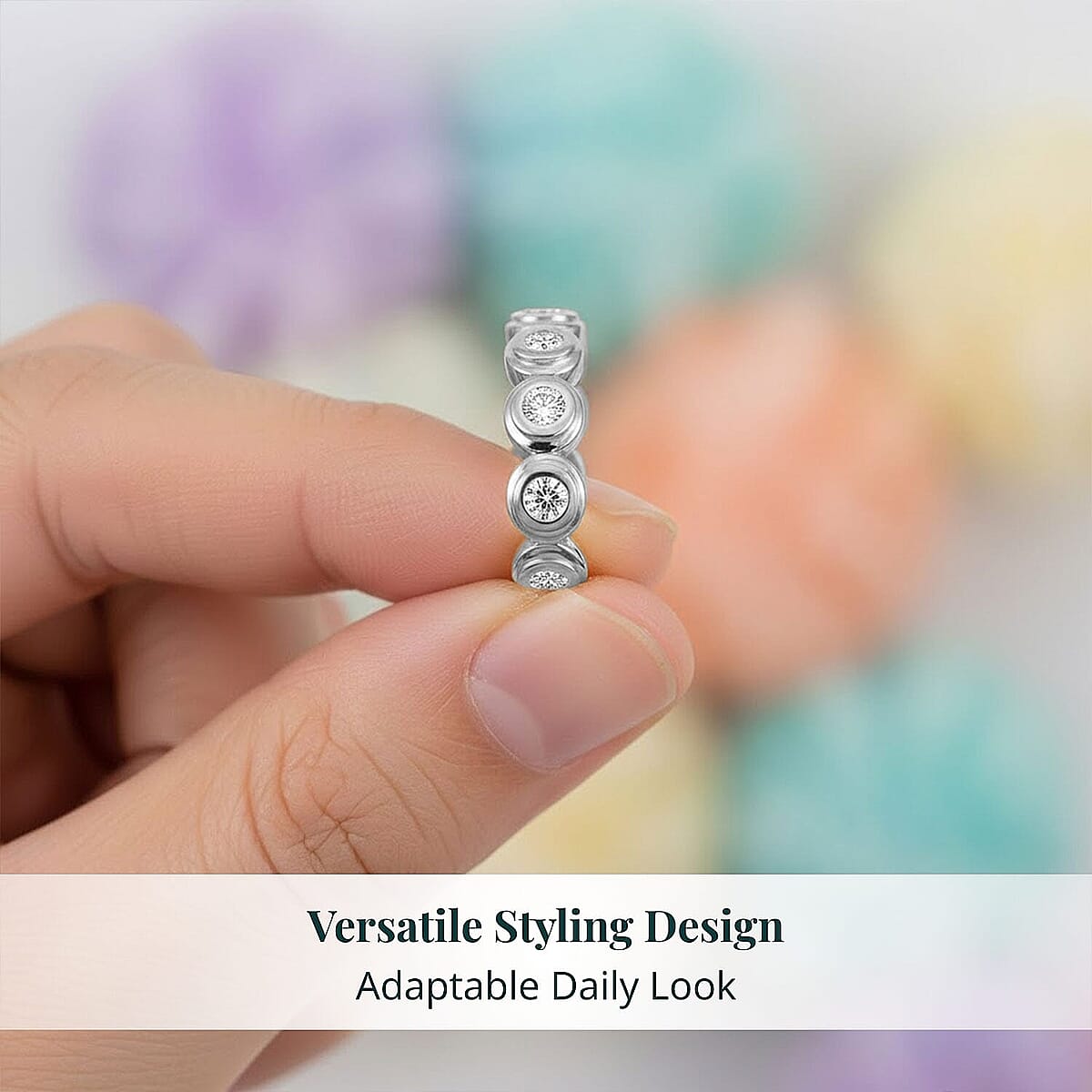 Luxuriant Lab Grown Diamond G-H SI 0.90 ctw Ring in Rhodium Over Sterling Silver (Size 5.5) (Del. In 10-12 Days) image number 5