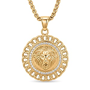 Austrian Crystal Lion Head Necklace in ION Plated YG Stainless Steel (22 Inches)