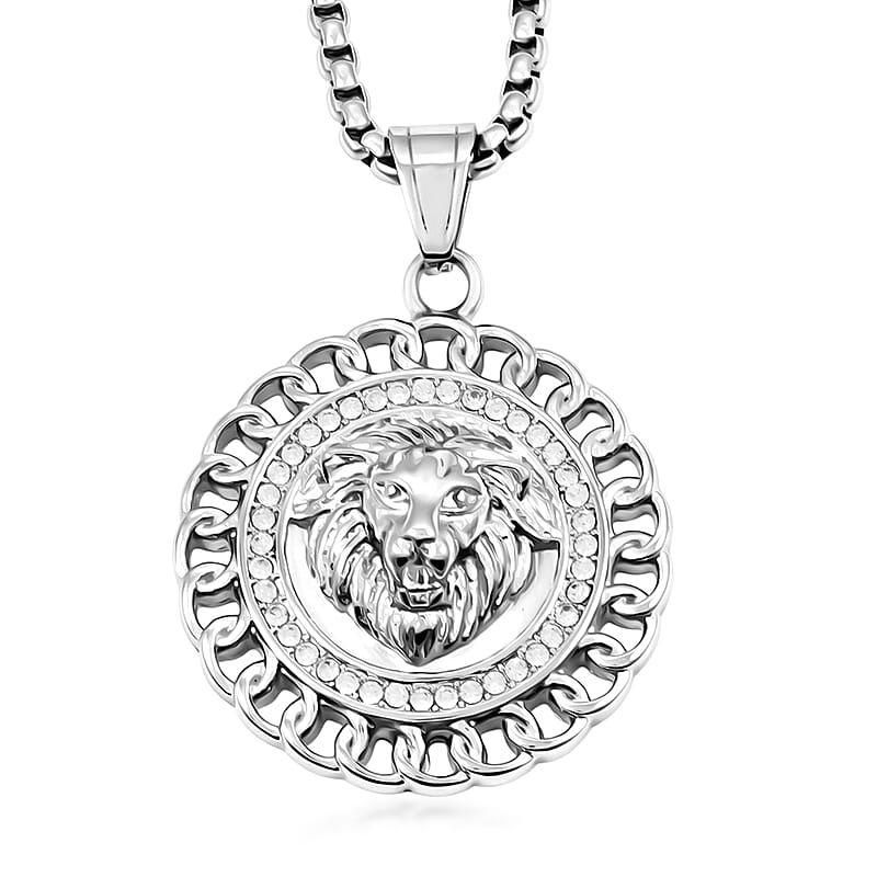 Austrian Crystal Lion Head Necklace in Stainless Steel (22 Inches)