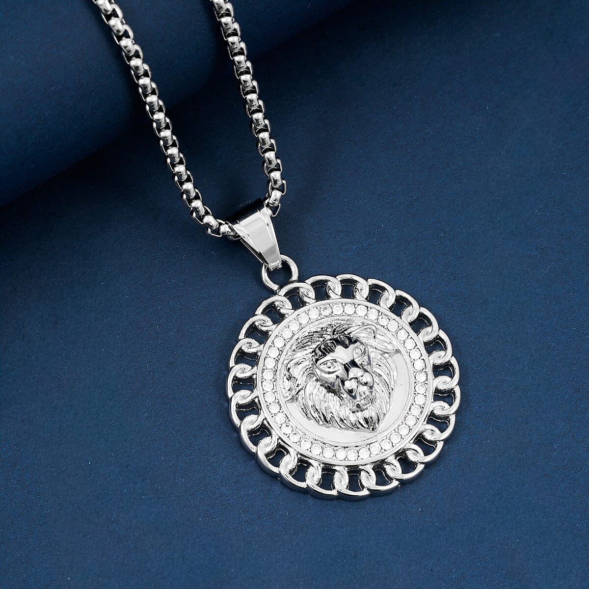 Austrian Crystal Lion Head Necklace in Stainless Steel (22 Inches) image number 1