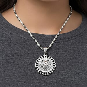 Austrian Crystal Lion Head Necklace in Stainless Steel (22 Inches)