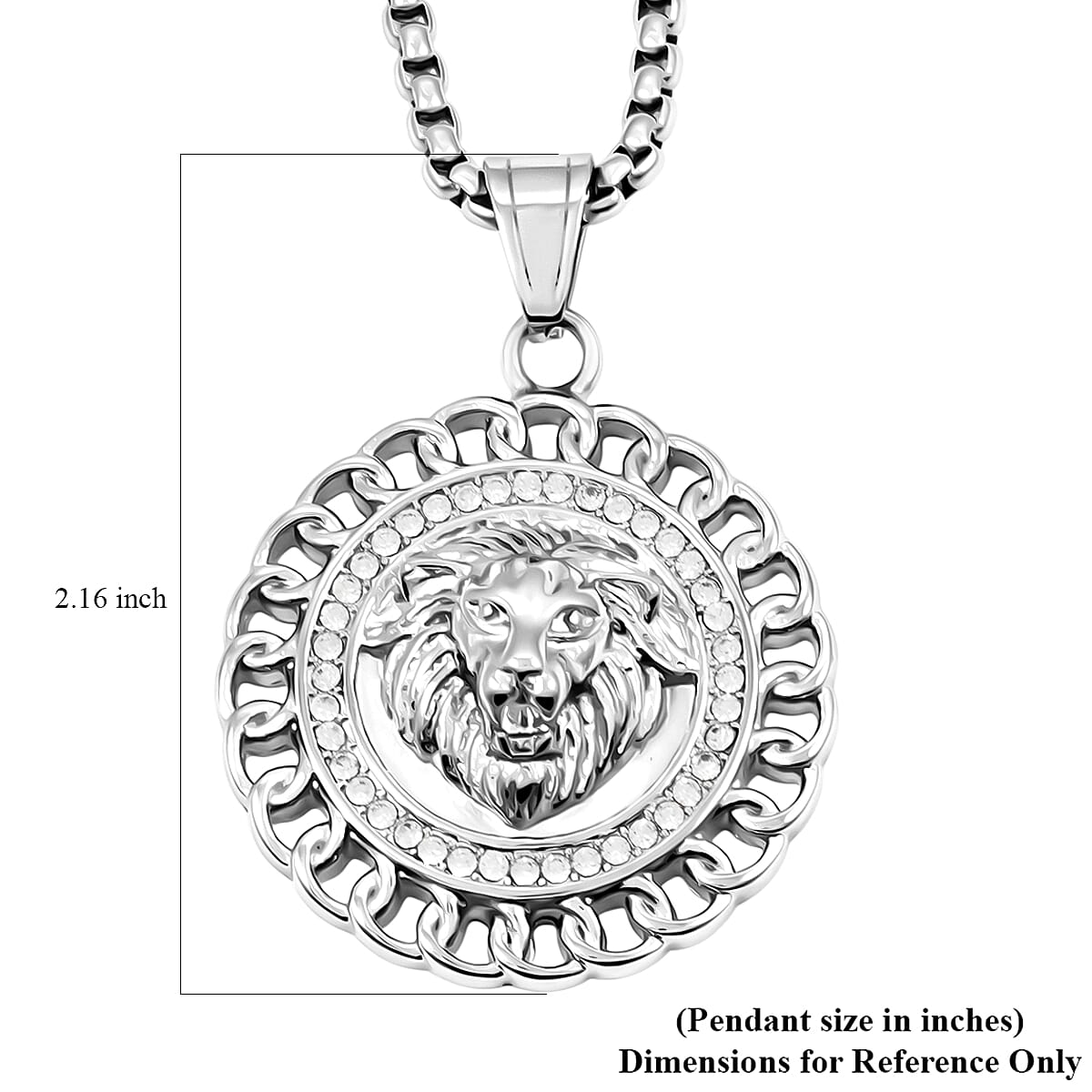 Austrian Crystal Lion Head Necklace in Stainless Steel (22 Inches) image number 4