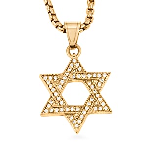 Austrian Crystal Studded Star of David Pendant Necklace (22 Inches) in ION Plated YG Stainless Steel