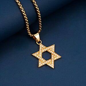 Austrian Crystal Studded Star of David Pendant Necklace (22 Inches) in ION Plated YG Stainless Steel