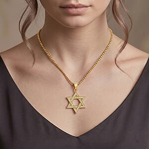 Austrian Crystal Studded Star of David Pendant Necklace (22 Inches) in ION Plated YG Stainless Steel