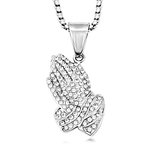 Austrian Crystal Praying Hands Pendant Necklace (22 Inches) in Stainless Steel
