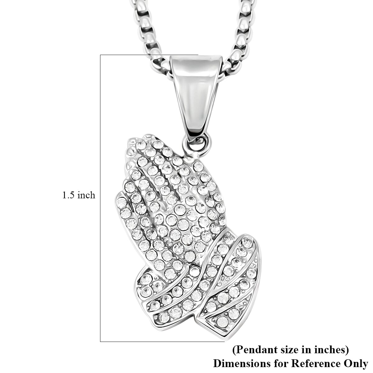 Austrian Crystal Praying Hands Pendant Necklace (22 Inches) in Stainless Steel