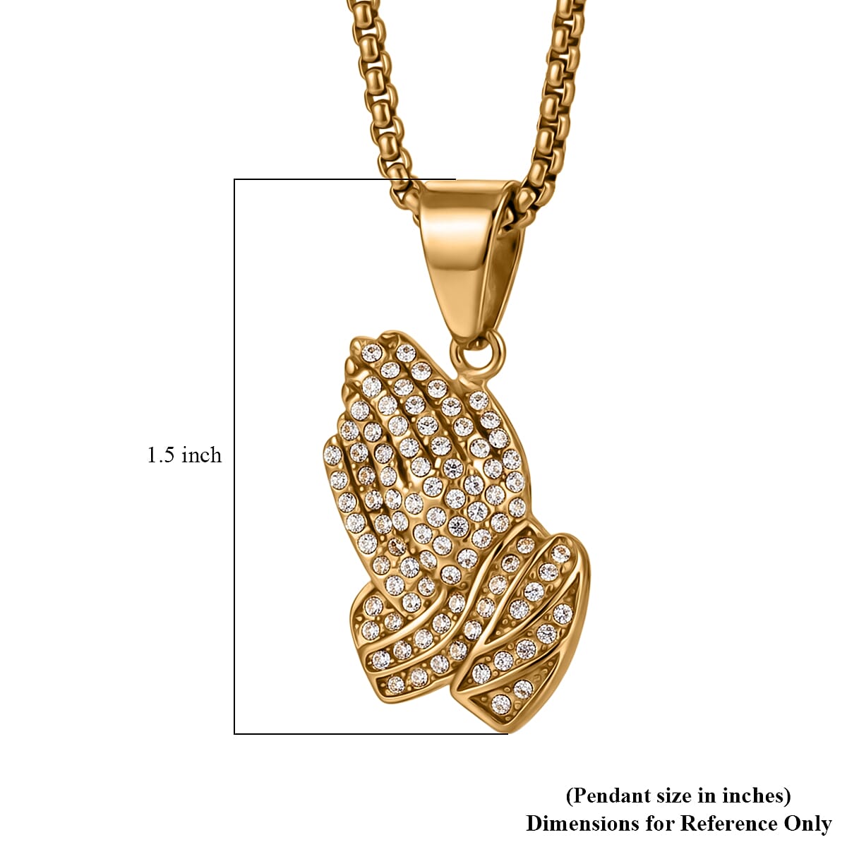 Austrian Crystal Praying Hands Pendant Necklace (22 Inches) in ION Plated YG Stainless Steel