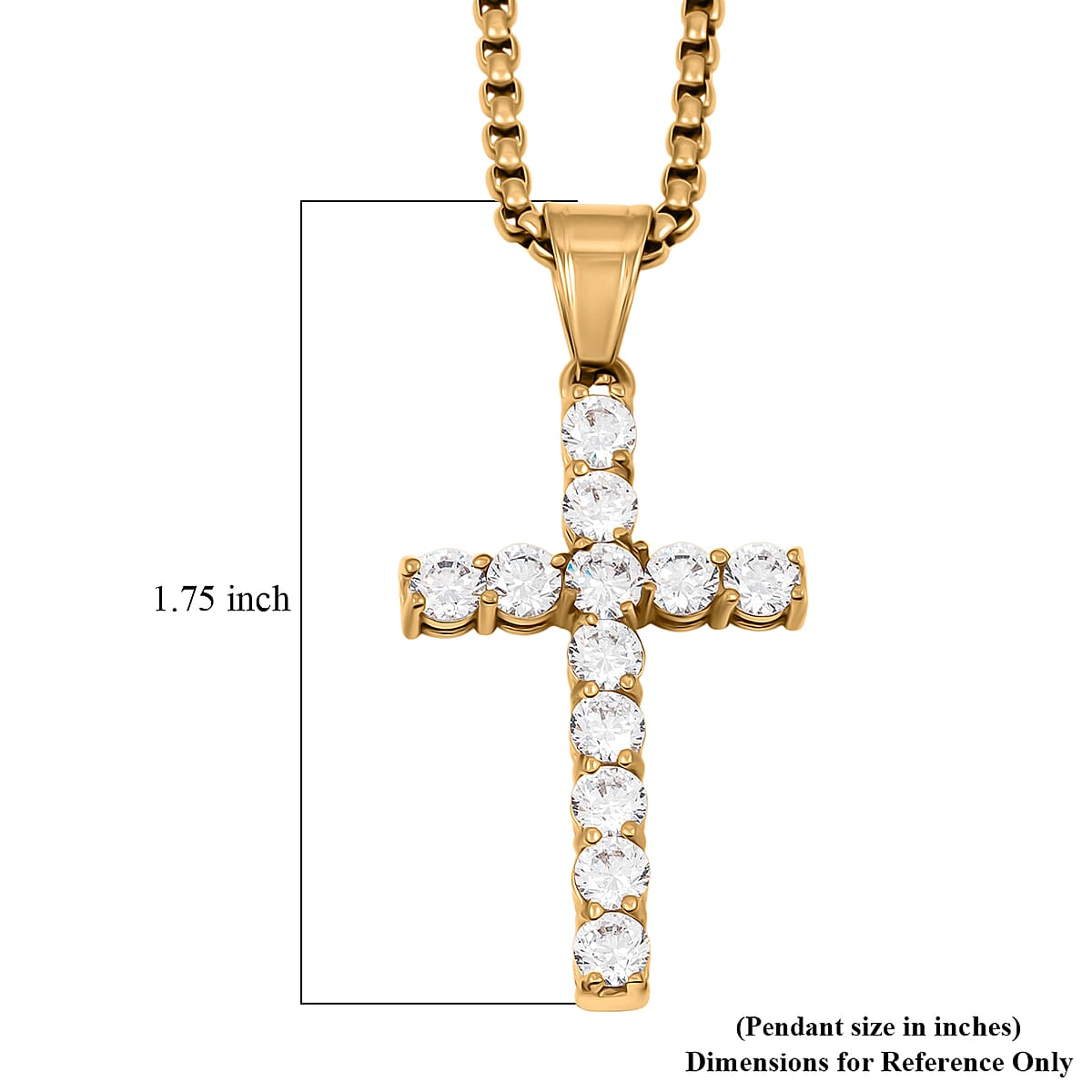 Simulated Diamond Cross Pendant Necklace (22 Inches) in ION Plated YG Stainless Steel image number 4