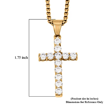 Simulated Diamond Cross Pendant Necklace (22 Inches) in ION Plated YG Stainless Steel