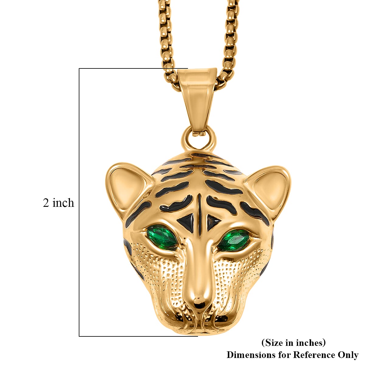 Simulated Green Diamond Panther Head Necklace (22 Inches) in ION Plated YG Stainless Steel image number 4