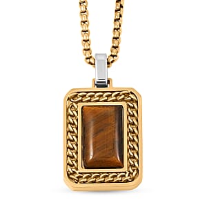 Tigers Eye Double Layer Necklace (22 Inches) in ION Plated YG Stainless Steel 1.50 ctw