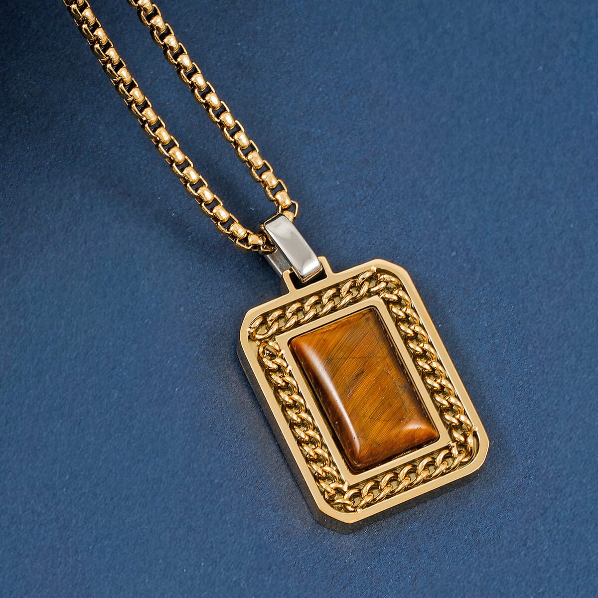 Tigers Eye Double Layer Necklace (22 Inches) in ION Plated YG Stainless Steel 1.50 ctw image number 1