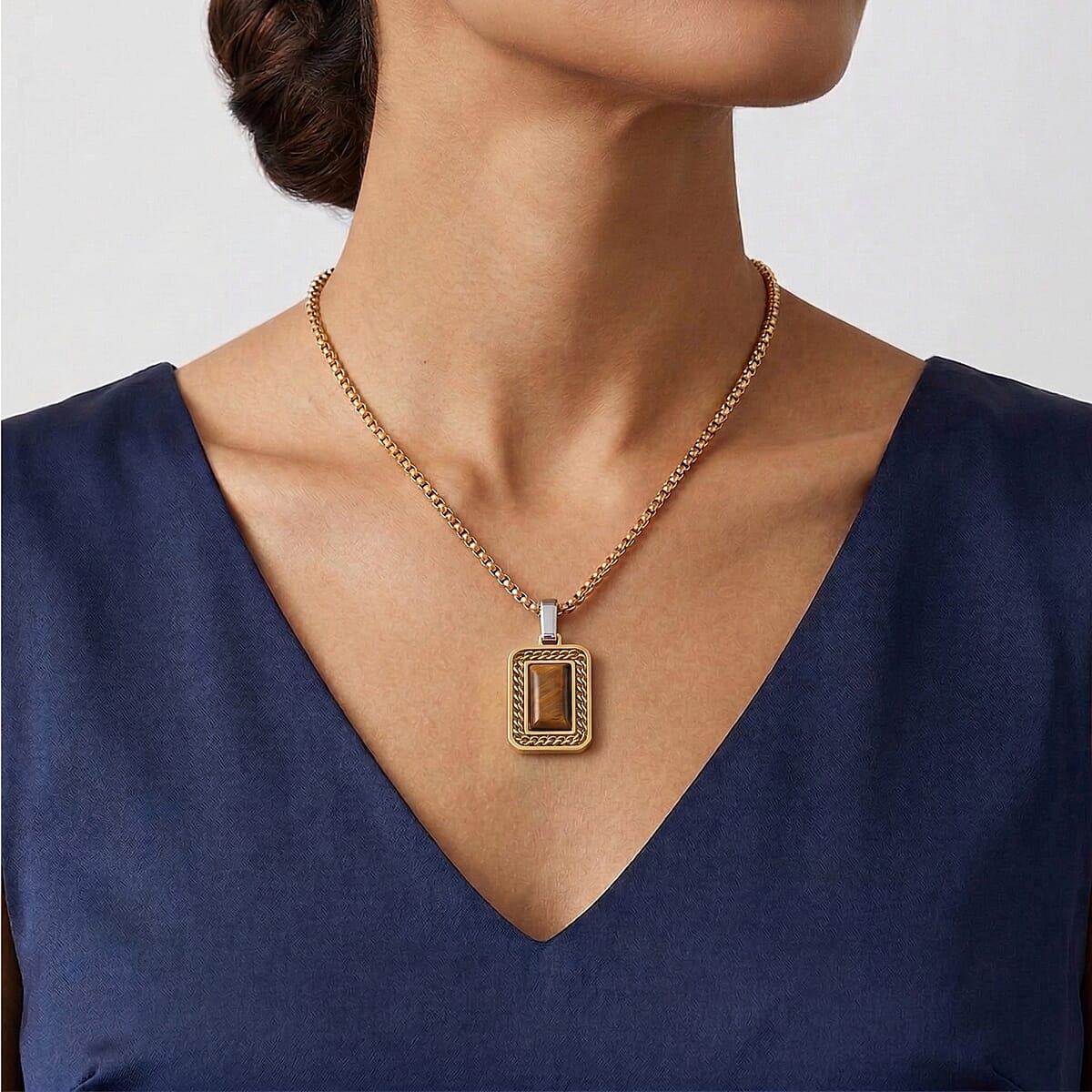 Tigers Eye Double Layer Necklace (22 Inches) in ION Plated YG Stainless Steel 1.50 ctw image number 2