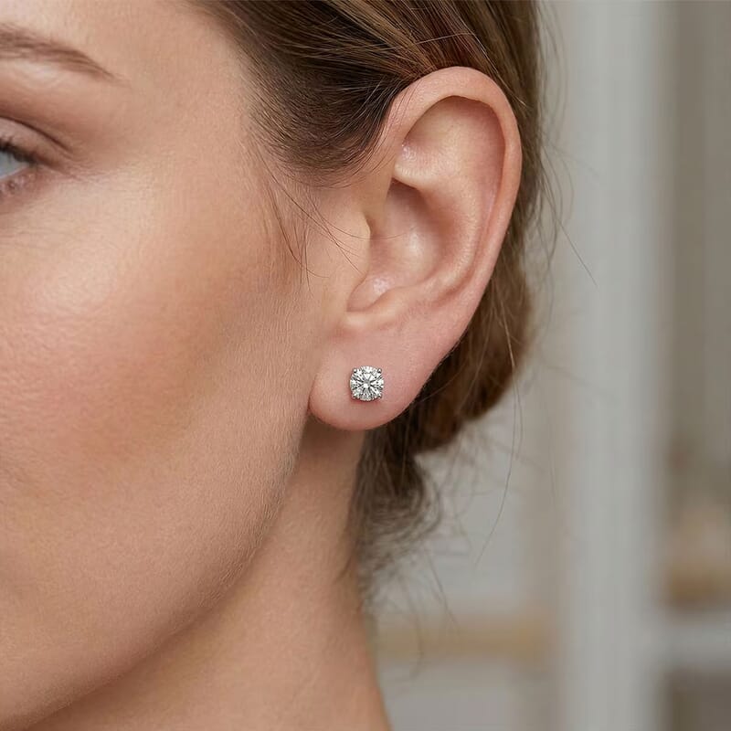Certified Moissanite (D-E, VVS1- VVS2) 1.00 ctw Stud Earrings in Sterling Silver
