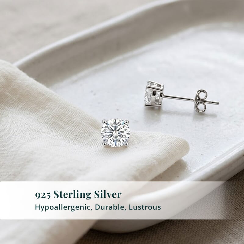 Certified Moissanite (D-E, VVS1- VVS2) 1.00 ctw Stud Earrings in Sterling Silver