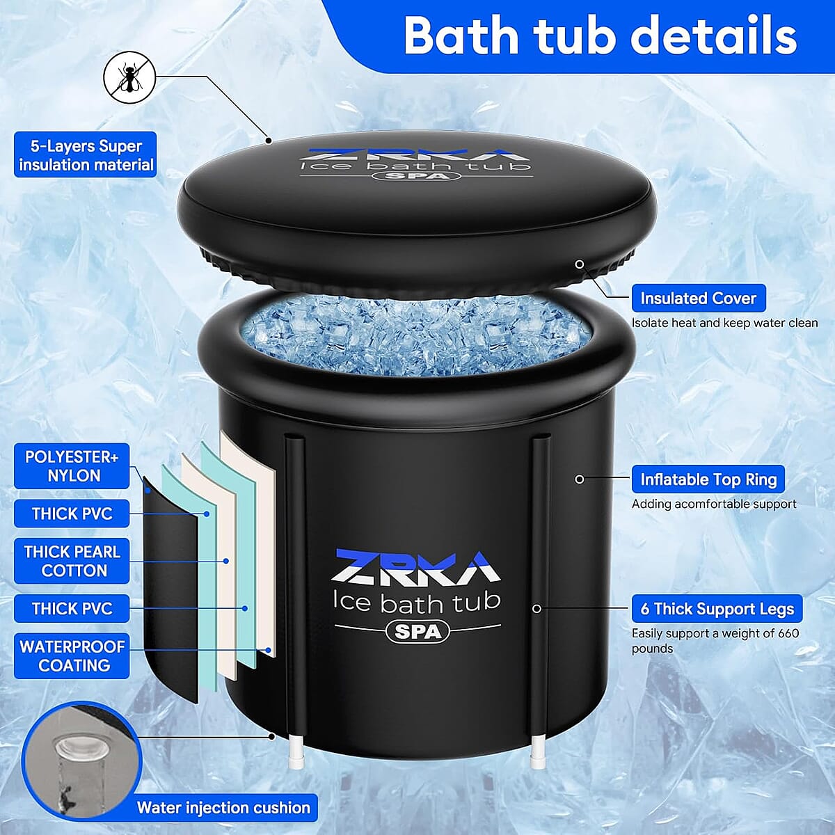 Zrka Ice Bathtub Spa - Black (7.74 Pounds) image number 3
