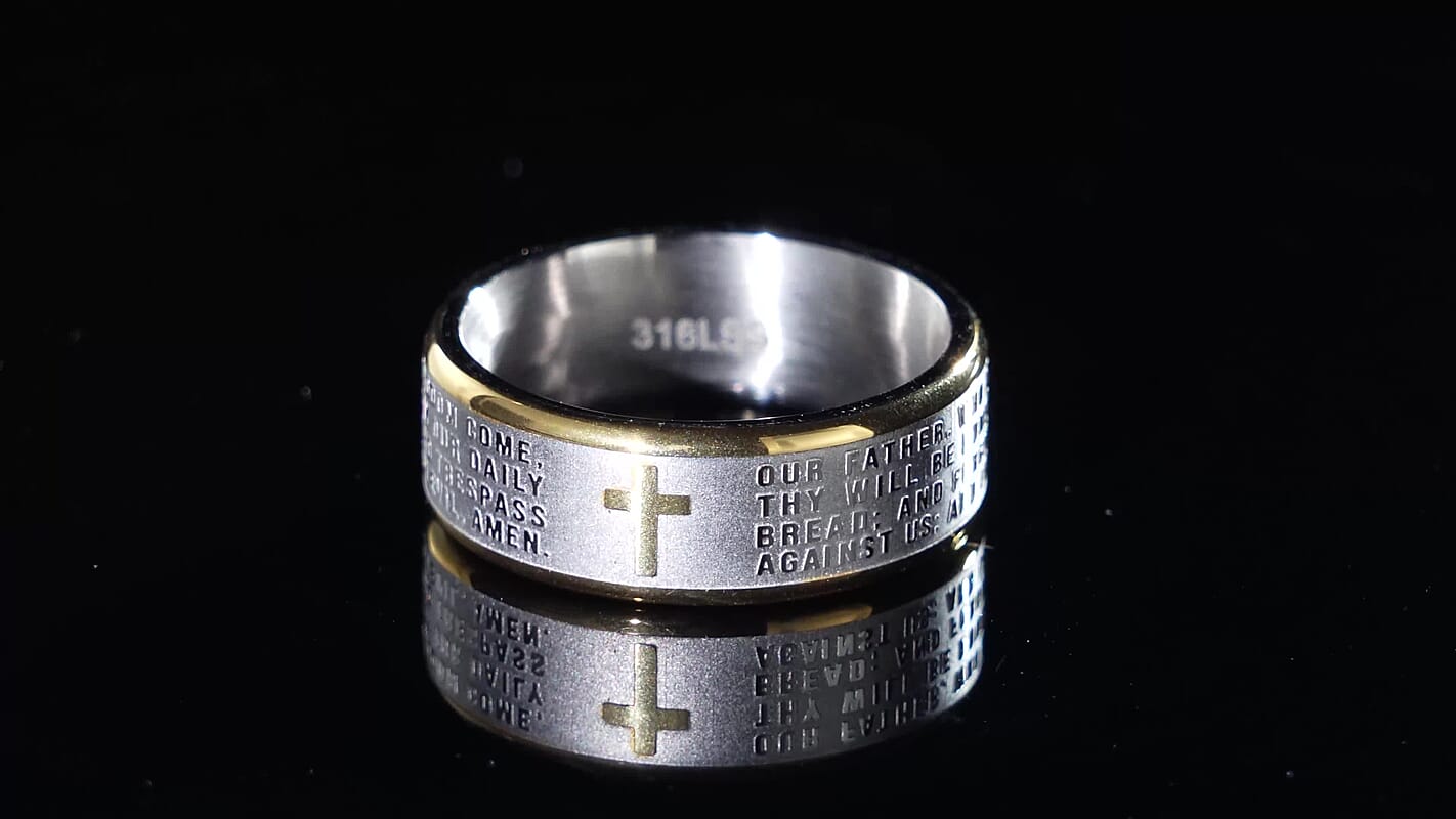 Line of Faith Cross Men's Ring in ION Plated YG and Stainless Steel