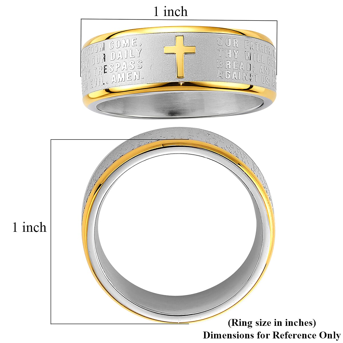 Line of Faith Cross Men's Ring in ION Plated YG and Stainless Steel (Size 10.0)