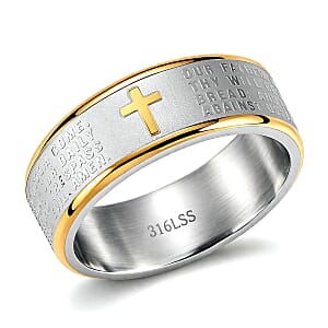 Line of Faith Cross Men's Ring in ION Plated YG and Stainless Steel (Size 11.0)