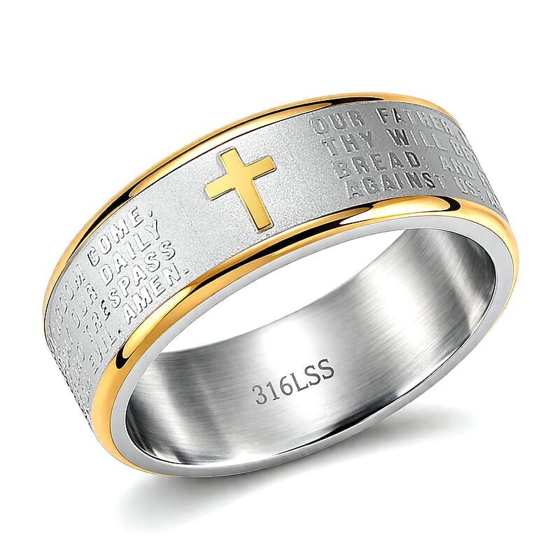 Line of Faith Cross Men's Ring in ION Plated YG and Stainless Steel (Size 11.0)
