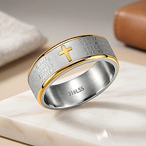 Line of Faith Cross Men's Ring in ION Plated YG and Stainless Steel (Size 11.0)